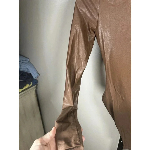 NAKED WARDROBE Bodysuit Womens Long Sleeve Brown Mock Neck XS - Picture 2 of 7